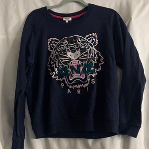 Kenzo Paris Womens Tiger Sweatshirt L Crewneck Embroidered Classic Cotton Navy